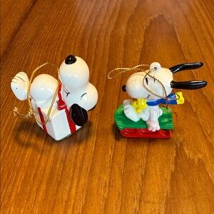 Vintage Snoopy Christmas Ornaments Japan sled Woodstock present holiday decor